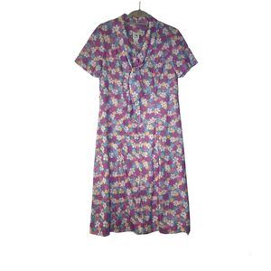 Three R's Vintage Purple Pink Flower Power Zip Front Midi Shift Dress size 14.5